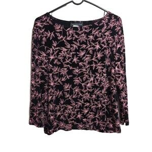 Connected Apparel Black Metallic Pink Sparkle Liquid Knit Top Size XL Festive